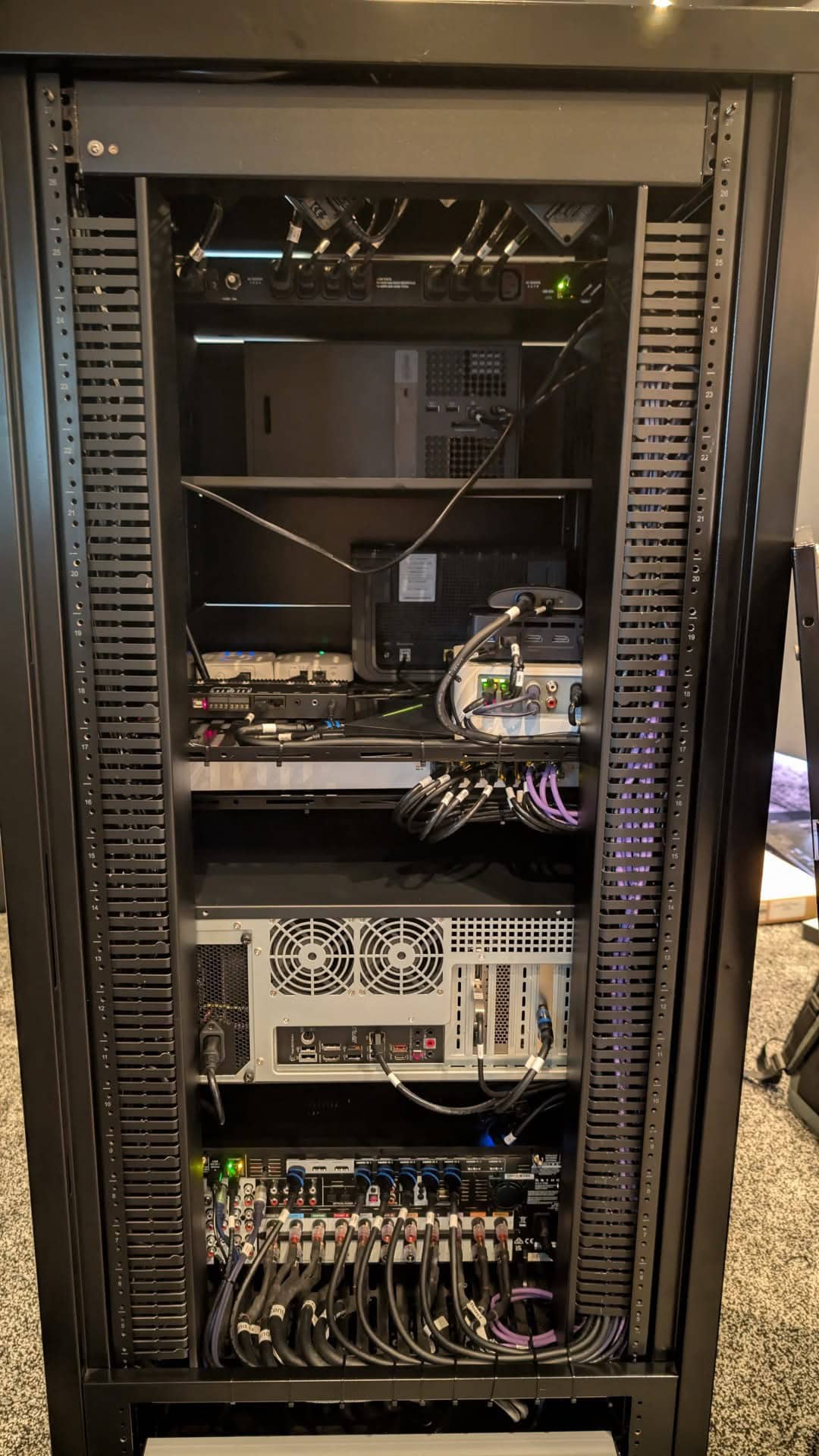 Structured cabling installation with network equipment rack for an office technology refresh