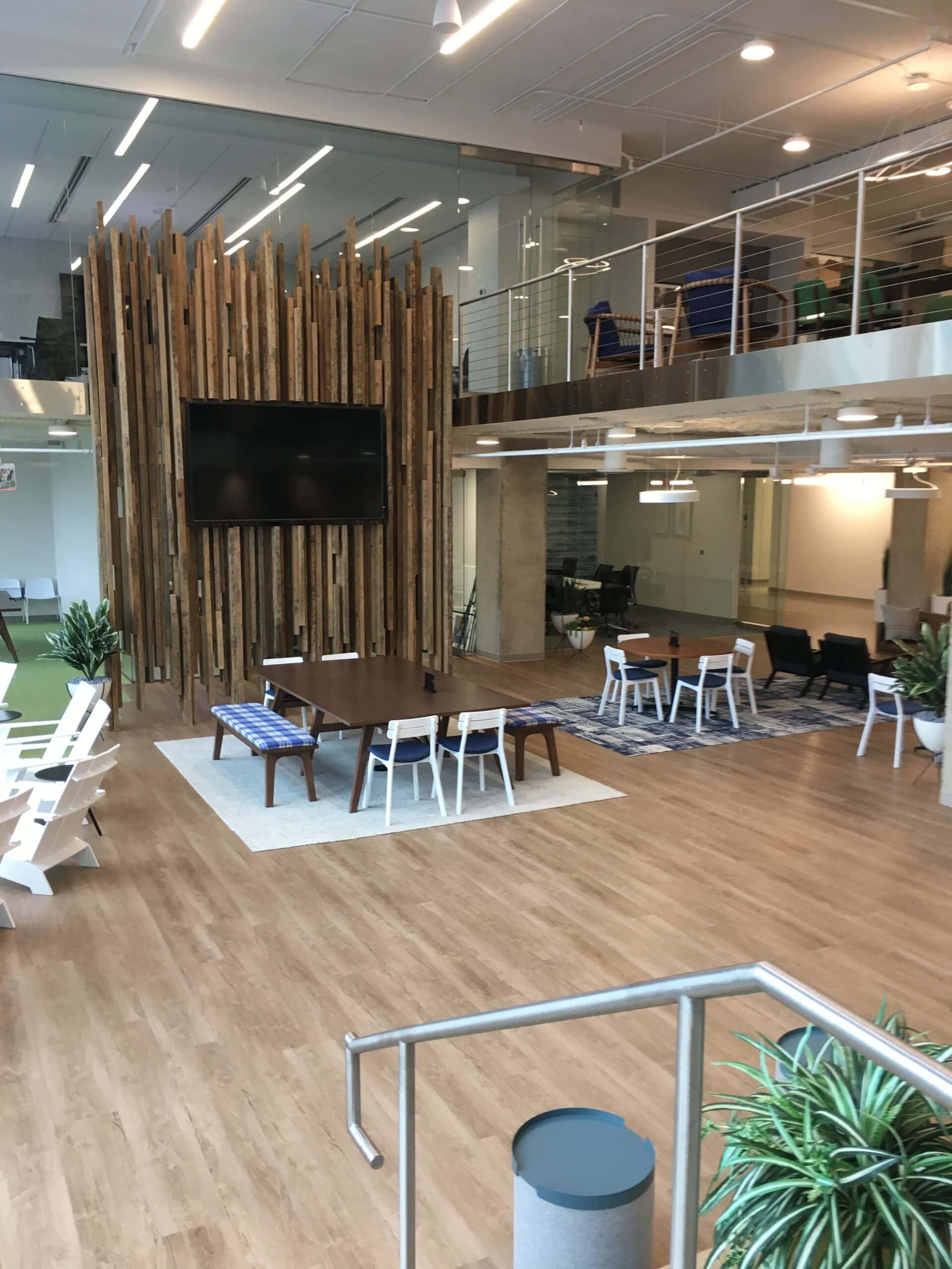 commercial AV installation for modern office lobby and collaboration space
