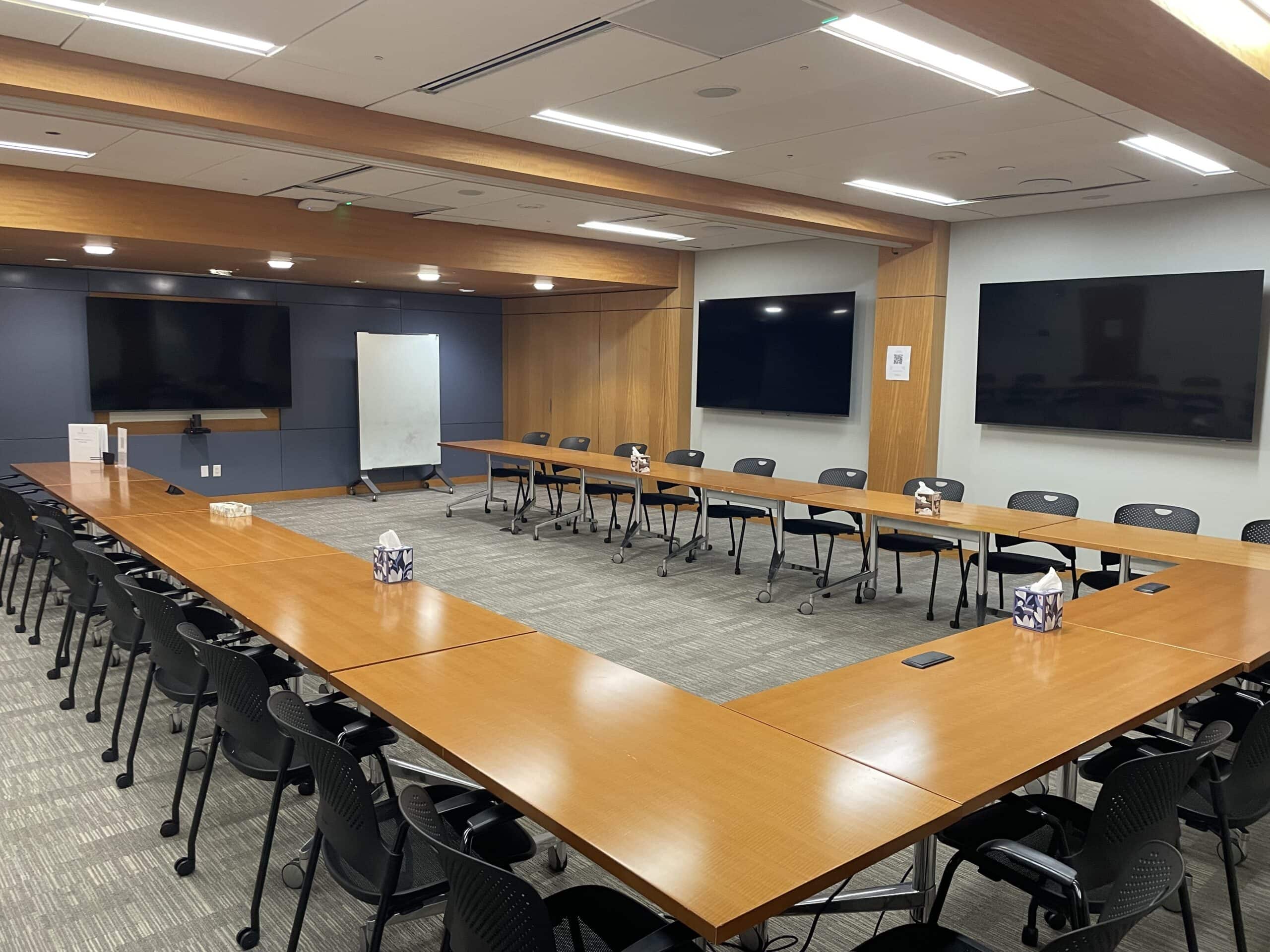 Commercial AV conference room installation with integrated displays