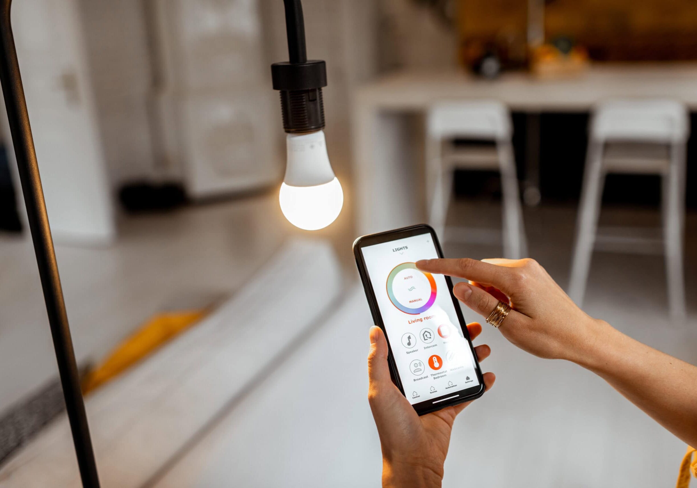 Smart home automation for lighting and climate control using a mobile app